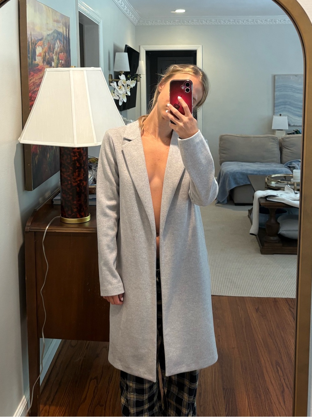 Joie Light Gray Long Open-Front Trench Coat